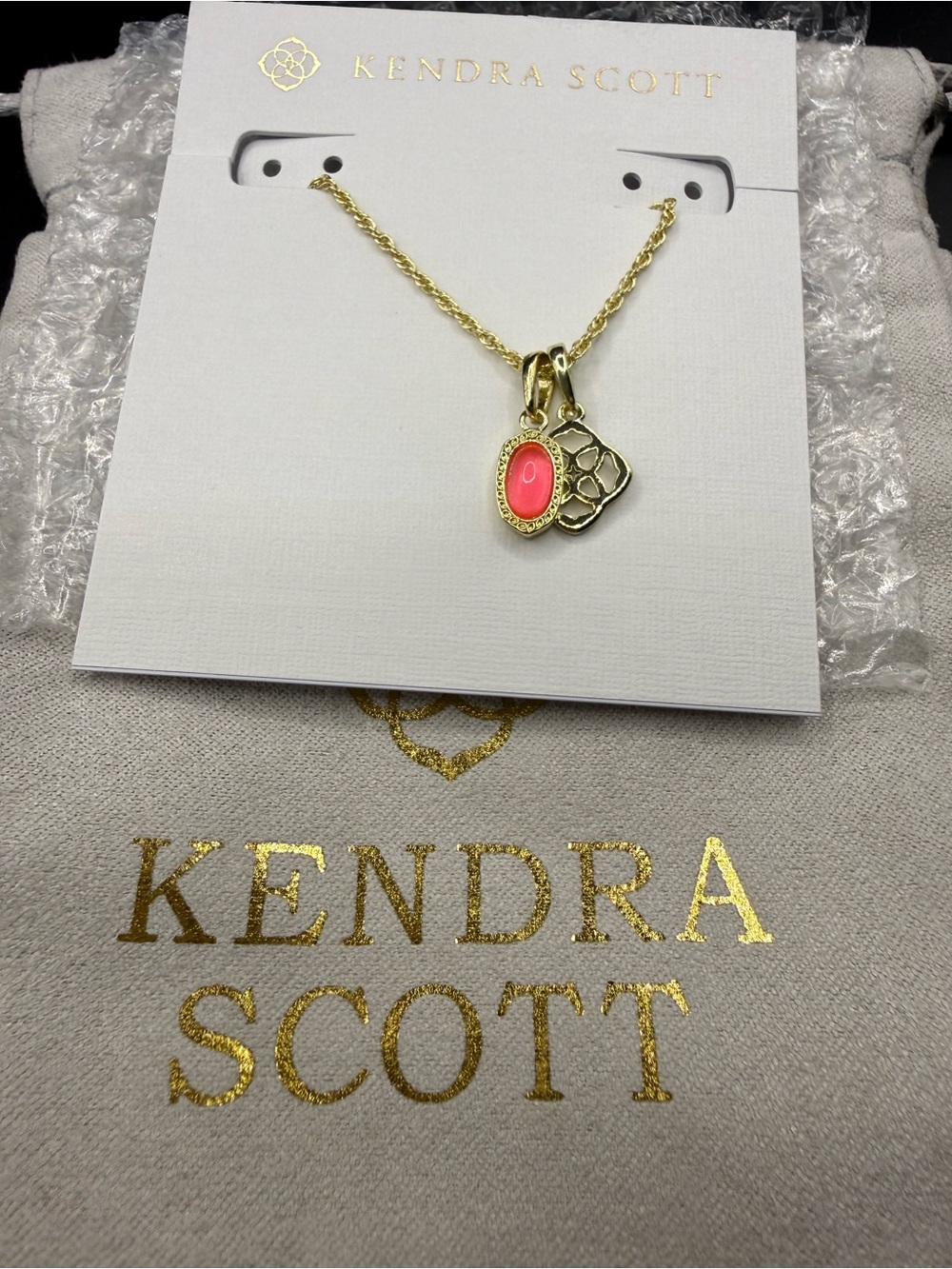 Kendra Scott Mini Elisa Dira Gold Necklace pink